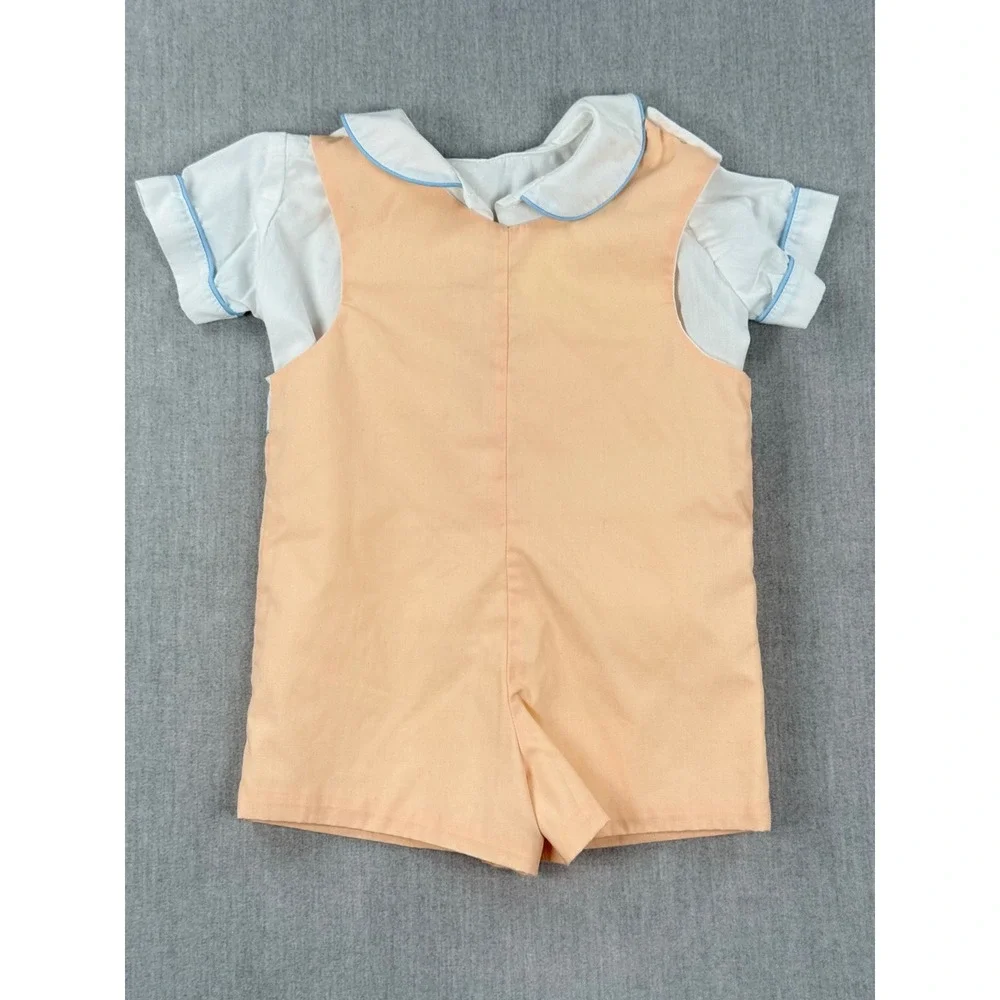 Barbara Bullard Designs Boys Peach‎ White Lamb Balloon Romper Set Size 2 Vintage